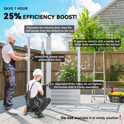 7 x 4ft Dark Grey Garden Shed, Easy Assembly, Galvanized Steel Frame, Foundation Kit, Lockable Double Doors, Vents, and Gloves