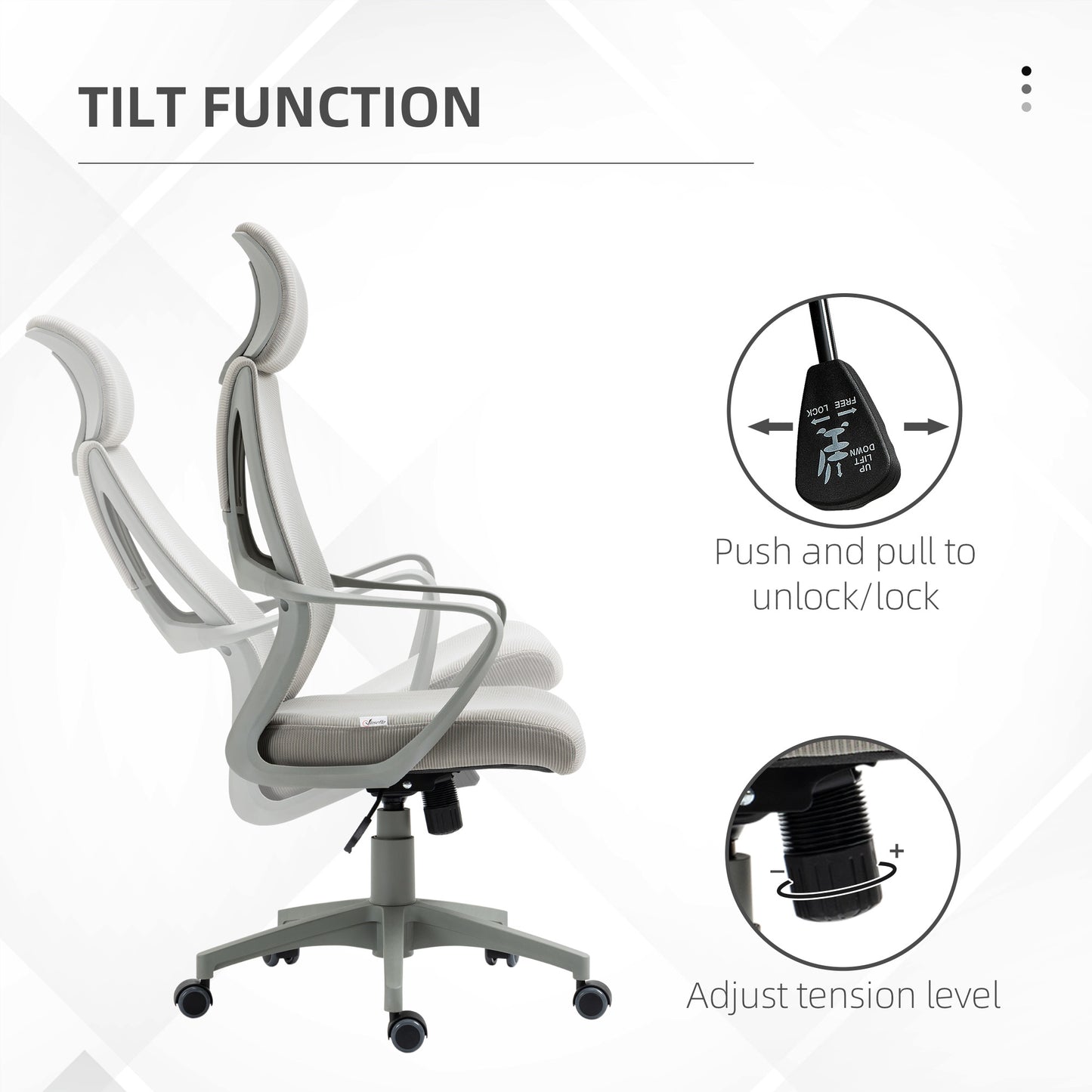 Vinsetto Ergonomic Office Chair, High Back Computer Chair, Mesh Desk Chair with Lumbar Support, Headrest, Wheel, Adjustable Height, Grey