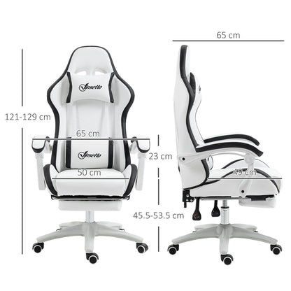 Vinsetto Computer Gaming Chair, PU Leather Desk Chair with Footrest, Swivel Task Chair with 135° Reclining Back and Lumbar Support, PC Chair for Adults, White and Black