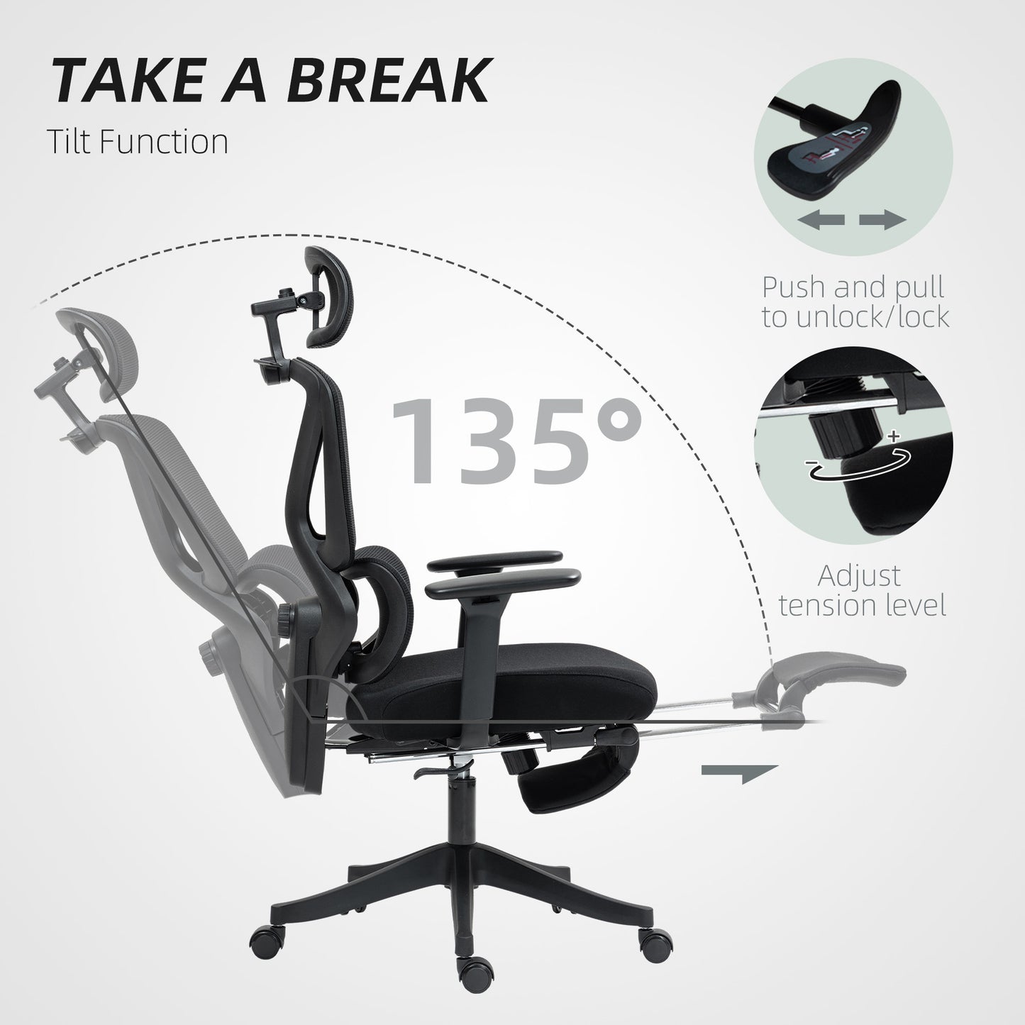 HOMCOM Ergonomic and Adjustable Office Chair - Black