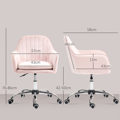 HOMCOM Velvet-Feel Tub Office Chair, with Seat Cushion - Pink