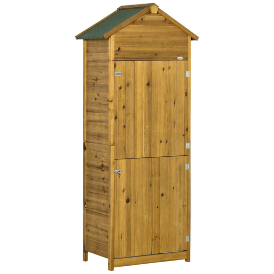 Outsunny Wooden Garden Storage Shed Utility Gardener Cabinet w/ 3 Shelves and 2 Door, 191.5cm x 79cm x 49cm, Natural wood effect