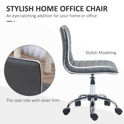 HOMCOM Adjustable Swivel Office Chair with Armless Mid-Back in PU Leather and Chrome Base - Dark Grey