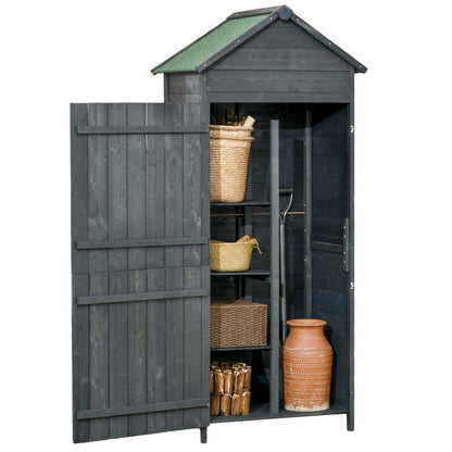 Outsunny Garden Shed 4-Tier Wooden Garden Outdoor Shed 3 Shelves Utility Gardener Cabinet Lockable 2 Doors - Grey