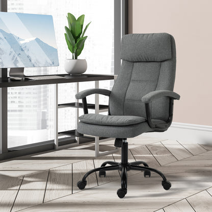 Vinsetto Office Chair, Linen Fabric Desk Chair with 2 Point Massage in Lumbar, Adjustable Height, Rolling Wheels, Grey