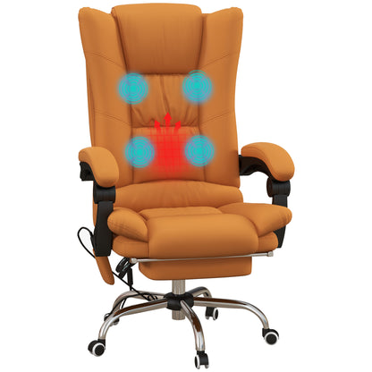 Vinsetto High Back Vibration Massage Office Chair, Heated Reclining PU Leather Computer Chair with 135° Reclining Back and Footrest, Light Brown