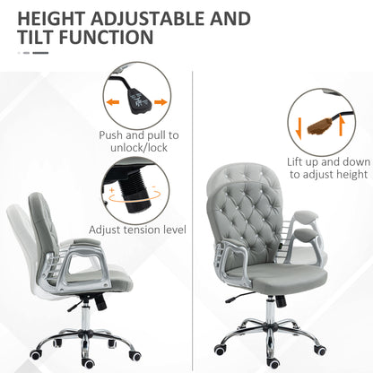 Vinsetto Office Chair Ergonomic 360° Swivel PU Diamante Padded Base 5 Castor Wheels for Home Work Grey