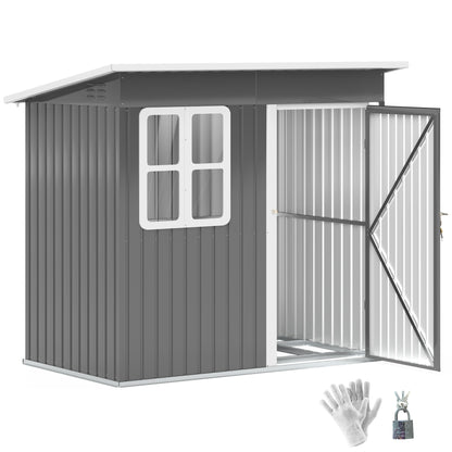 7 x 4ft Grey Galvanized Steel Garden Shed with Lock and Gloves