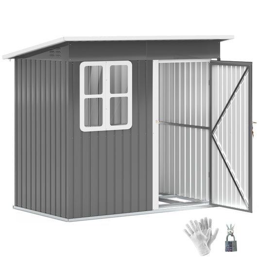 7 x 4ft Grey Galvanized Steel Garden Shed with Lock and Gloves