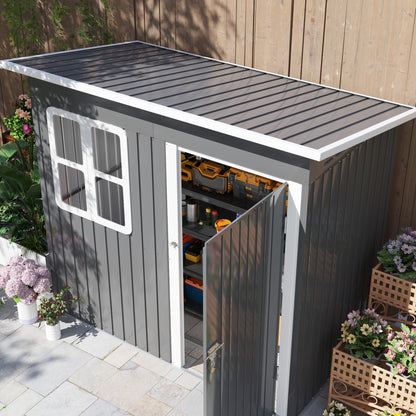 7 x 4ft Grey Galvanized Steel Garden Shed with Lock and Gloves