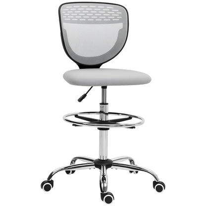 Vinsetto 68-88cm Draughtsman Office Chair, with Wheels - Light Grey