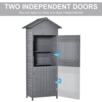 Outsunny Wooden Garden Storage Shed Utility Gardener Cabinet w/ 3 Shelves, Tilted-felt Roof and Two Lockable Doors, 79cm x 49cm x 191.5cm, Dark Grey