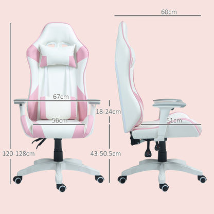 HOMCOM Faux Leather Colour Block Gaming Chair, with 135° Reclining Back - Pink/White