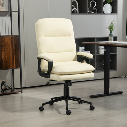 Vinsetto Office Chair, PU Leather Computer Desk Chair Office Chair with Adjustable Height and Swivel Rolling Wheels for Work Study, Cream White