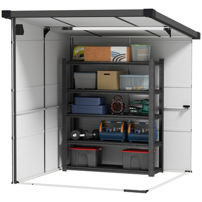 6 x 6ft Light Grey Outdoor Storage Shed, Plastic with Windows, Vents, and Latch Doors for Garden or Deck