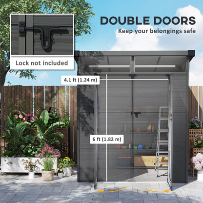 6 x 6ft Dark Grey Outdoor Storage Shed, Plastic with Windows, Vents, and Latch Doors for Garden or Deck