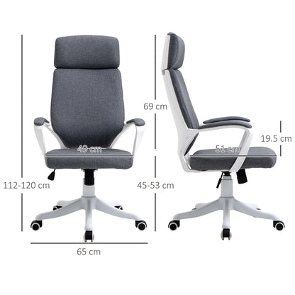 Vinsetto Office Chair, Ergonomic Desk Chair, High Back Study Chair with Headrest and Lumbar Back Support, Adjustable Height for Home and Work, Grey