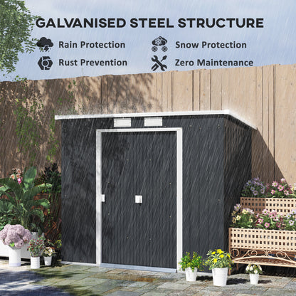 7 x 4ft Dark Grey Galvanized Steel Garden Shed with Foundation Kit