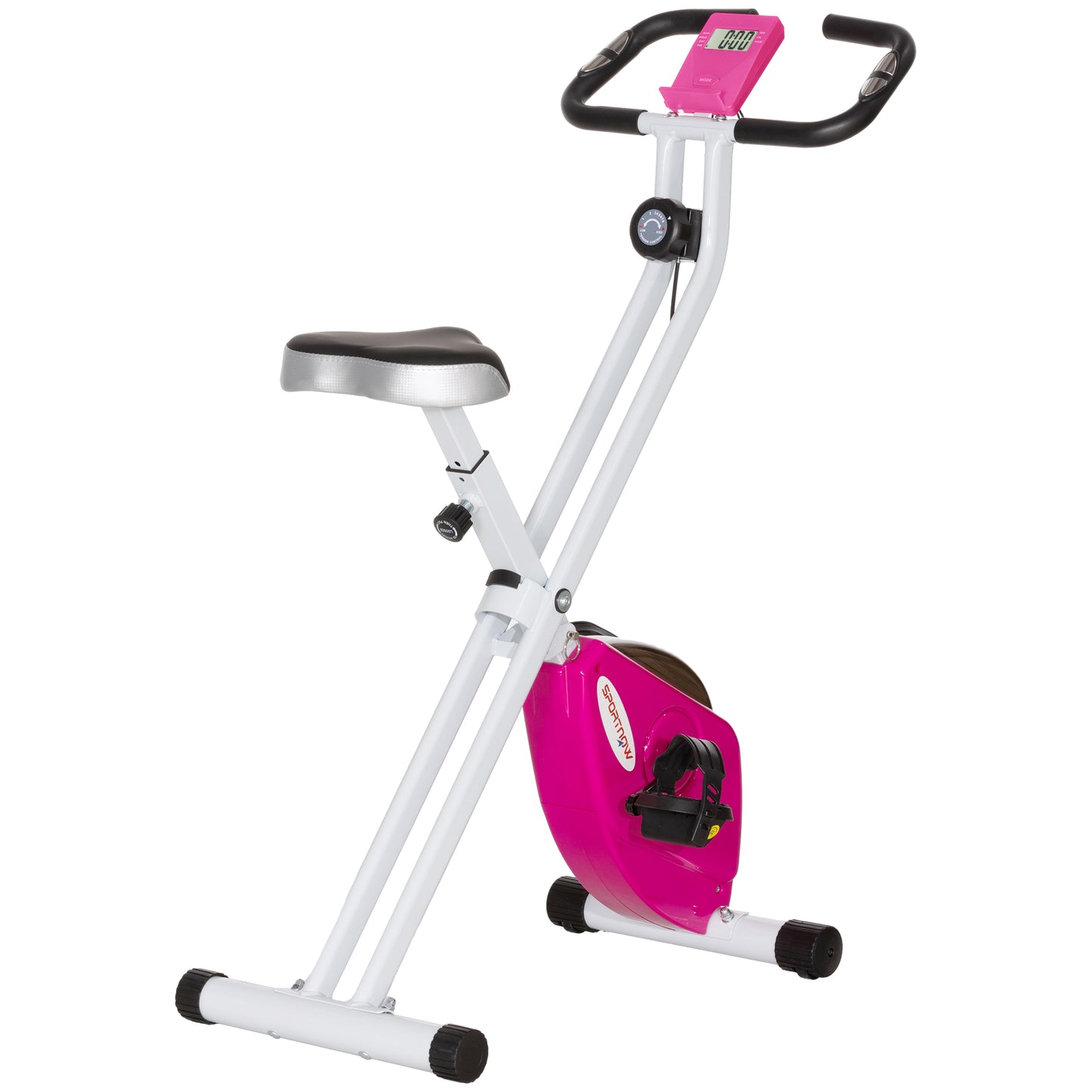 SPORTNOW Folding and Quiet Exercise Bike with 8-Level Magnetic Resistance and Heart Rate Sensor, for Home Gym, Pink and White