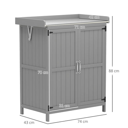 Grey Wooden Garden Shed, Outdoor Tool Storage with Hinged Roof, Shelf, and Double Doors