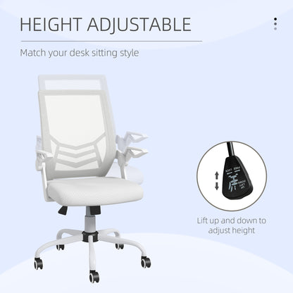 Vinsetto Mesh Office Chair, Computer Desk Chair with Flip-up Armrests, Lumbar Back Support and Swivel Wheels, White