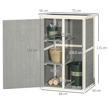 Outsunny Wooden Small Shed, Garden Storage Shed with Shelves and Bolt Latch, 75L x 56W x115H cm, Grey