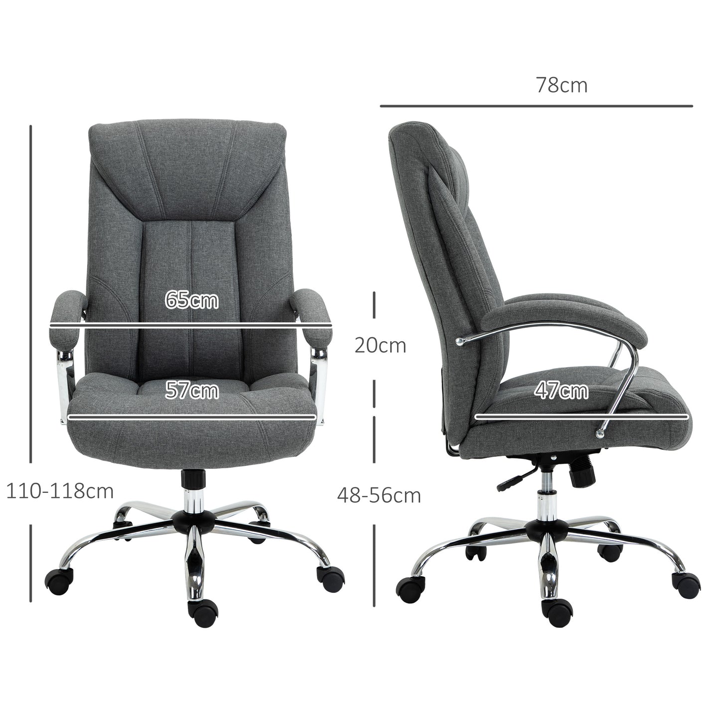 Vinsetto  Office Chair, Fabric Desk Chair, Padded Executive Chair with Adjustable Height, Swivel Wheels, Metal Star Base, Grey