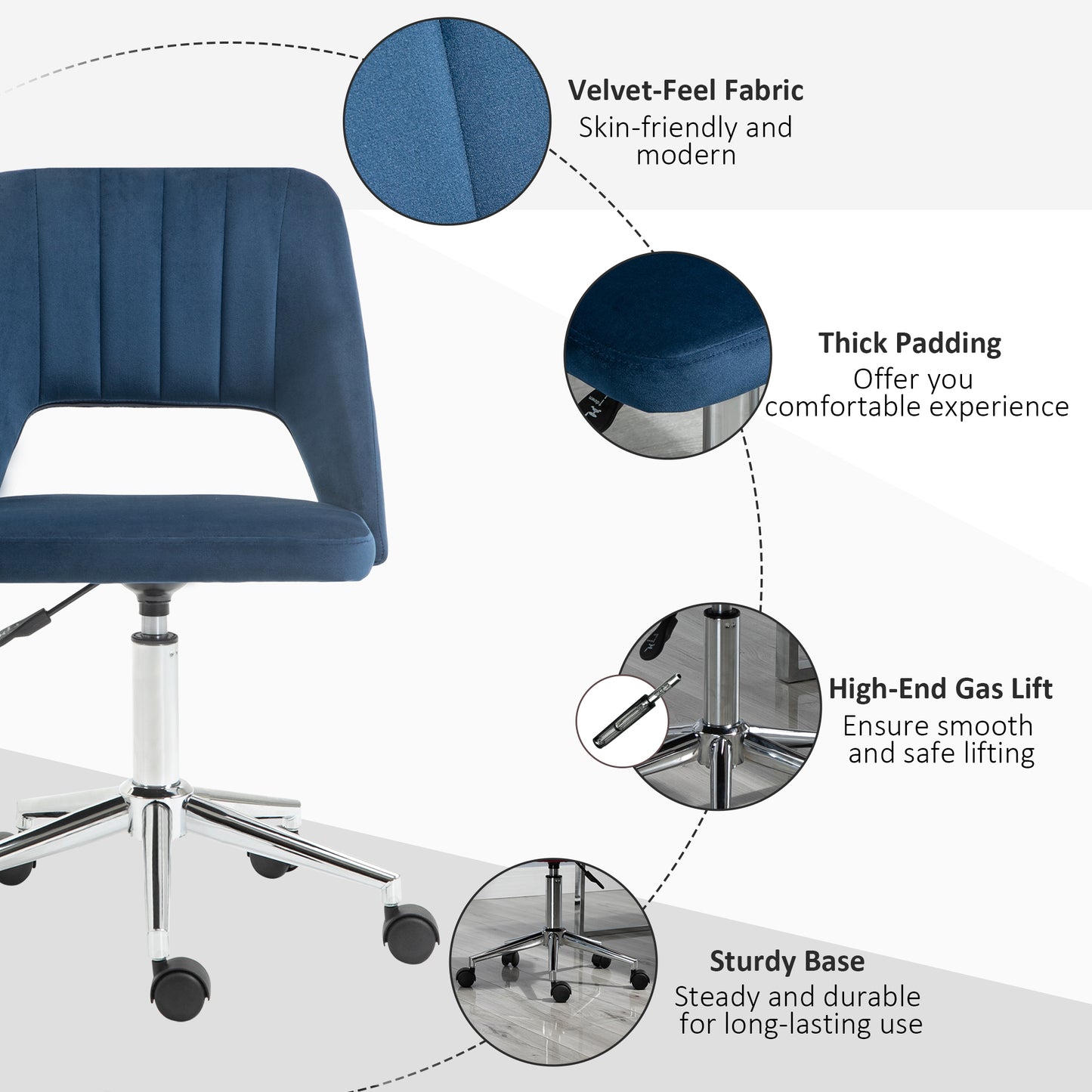 Vinsetto Armless Velvet-Feel Office Chair - Dark Blue