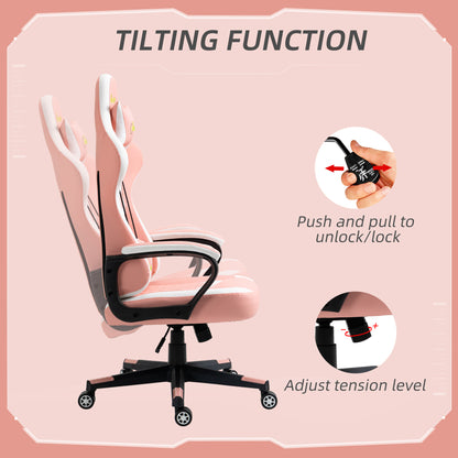 Vinsetto Gaming Chair, Computer Desk Chair with Lumbar Support, Faux Leather Racing Chair with Headrest and Swivel Wheels for Home Office, Pink