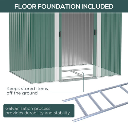 Outsunny 7 x 4ft Outdoor Storage Shed with Foundation Kit, Lean to Metal Garden Shed for Log, Rubbish Bin, Tool, Lawnmower, Bike, Patio and Lawn Use, Green