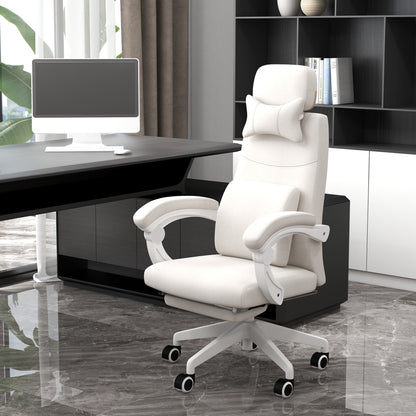 Vinsetto Linen-Look Office Chair, with 160° Reclining Back and Footrest - White