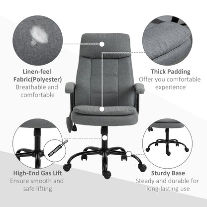 Vinsetto Office Chair, Linen Fabric Desk Chair with 2 Point Massage in Lumbar, Adjustable Height, Rolling Wheels, Grey