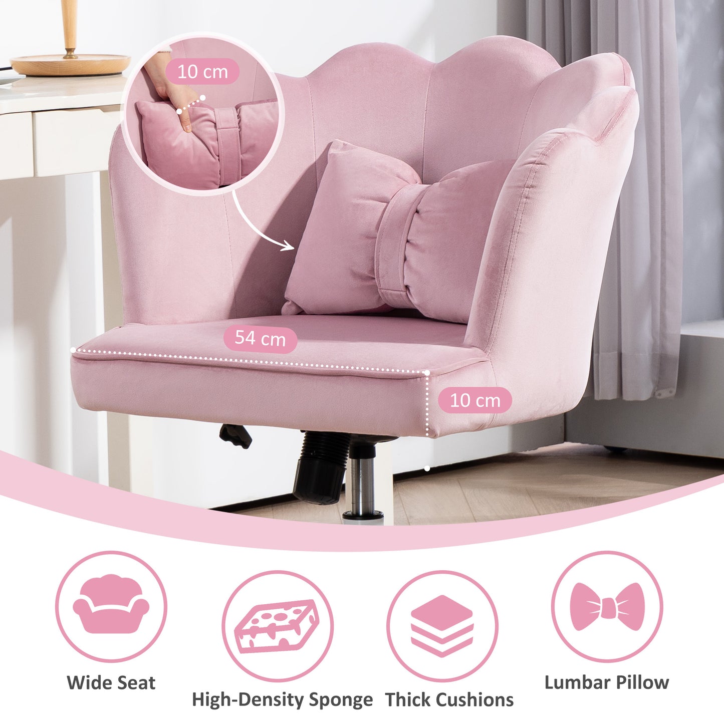 HOMCOM Velvet-Feel Petal Back Office Chair - Pink