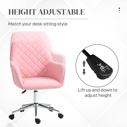 Vinsetto Office Desk Chair, Leather-Feel Fabric Computer Swivel Chair with Rolling Wheels and Adjustable Height for Home, Pink